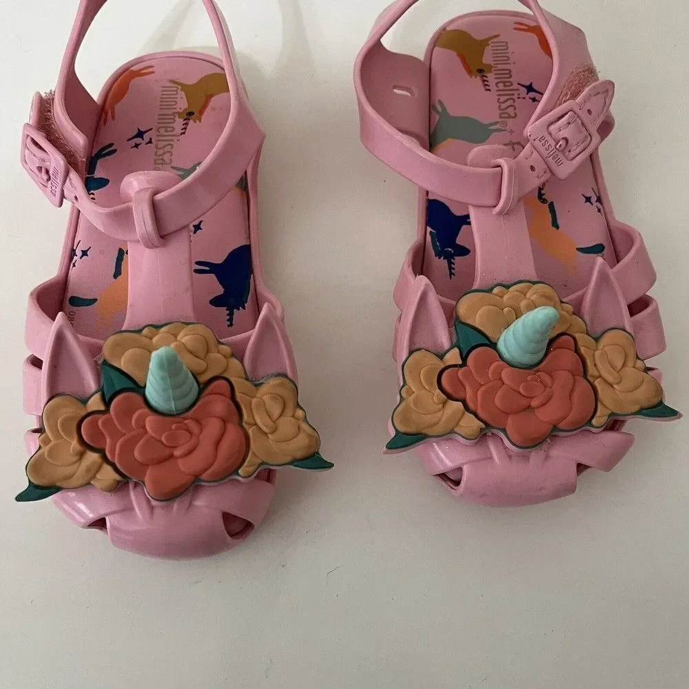 Mini Melissa Aranha + Fabula B Pink Unicorn Horn Sandals Toddler Girls Size 9
